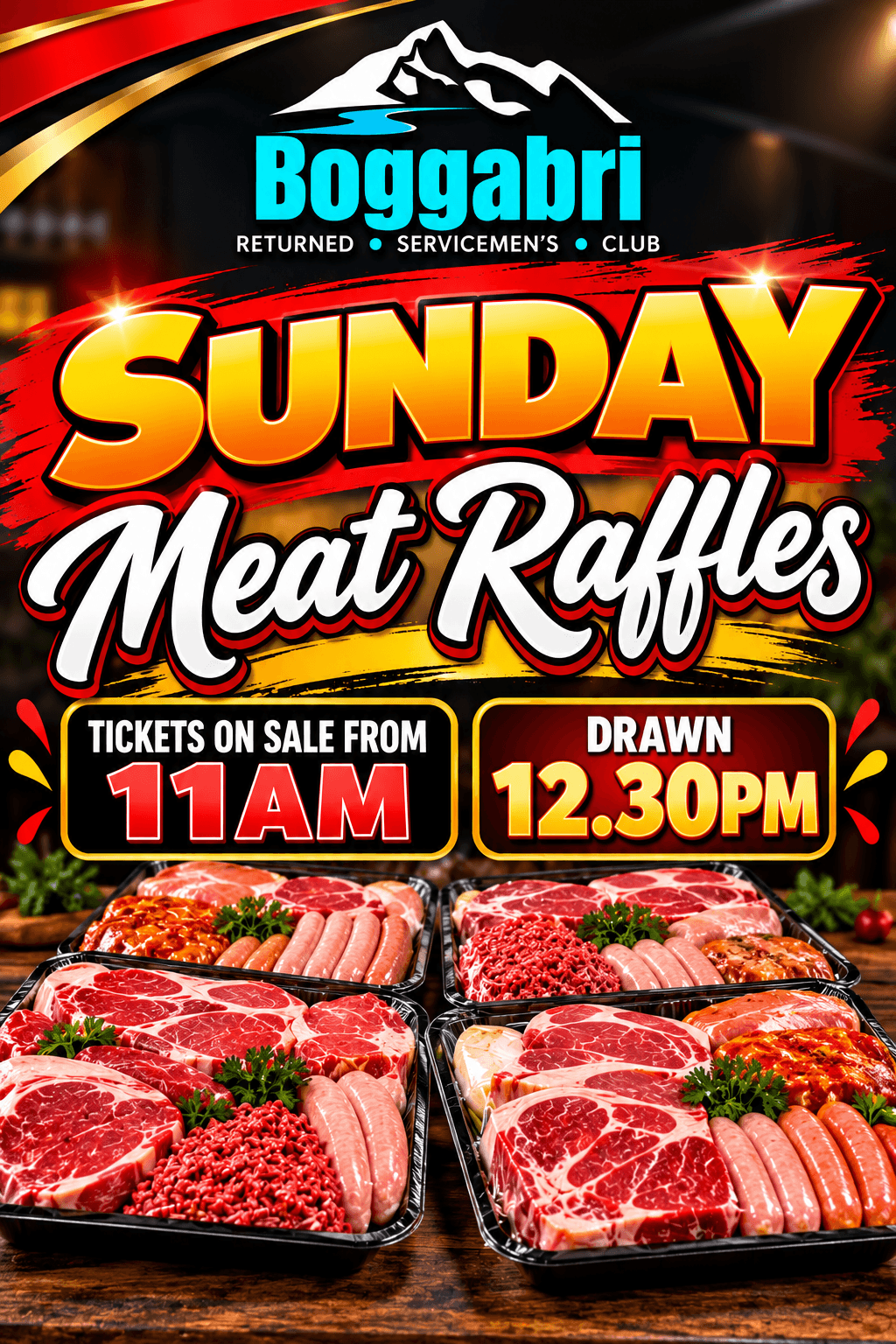 Sunday Meat Raffles: Sunday meat raffles, tickets on sale from 11am, drawn 12.30pm